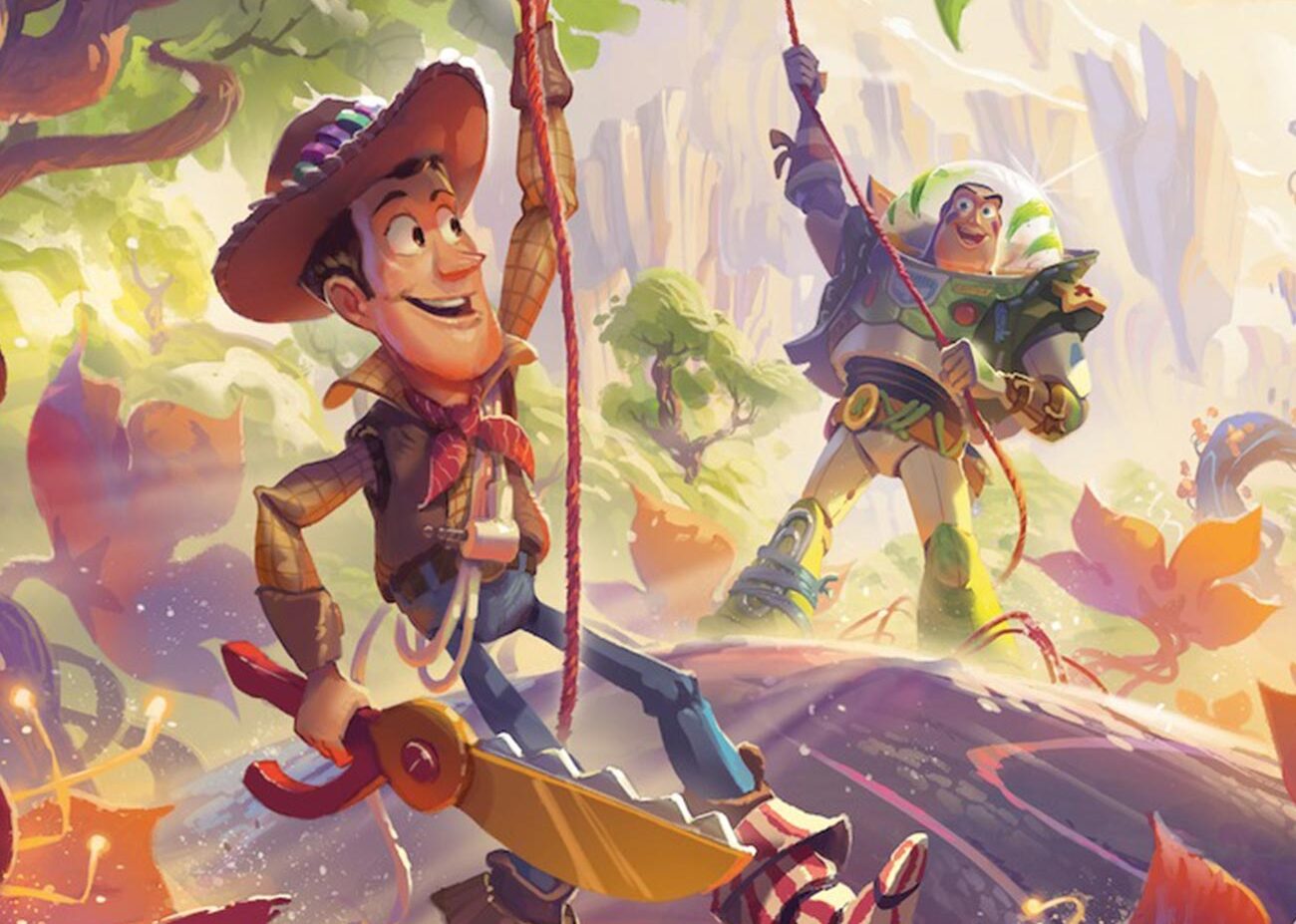Woody e Buzz di Toy Story in una giungla per Lande Sconosciute di Lorcana