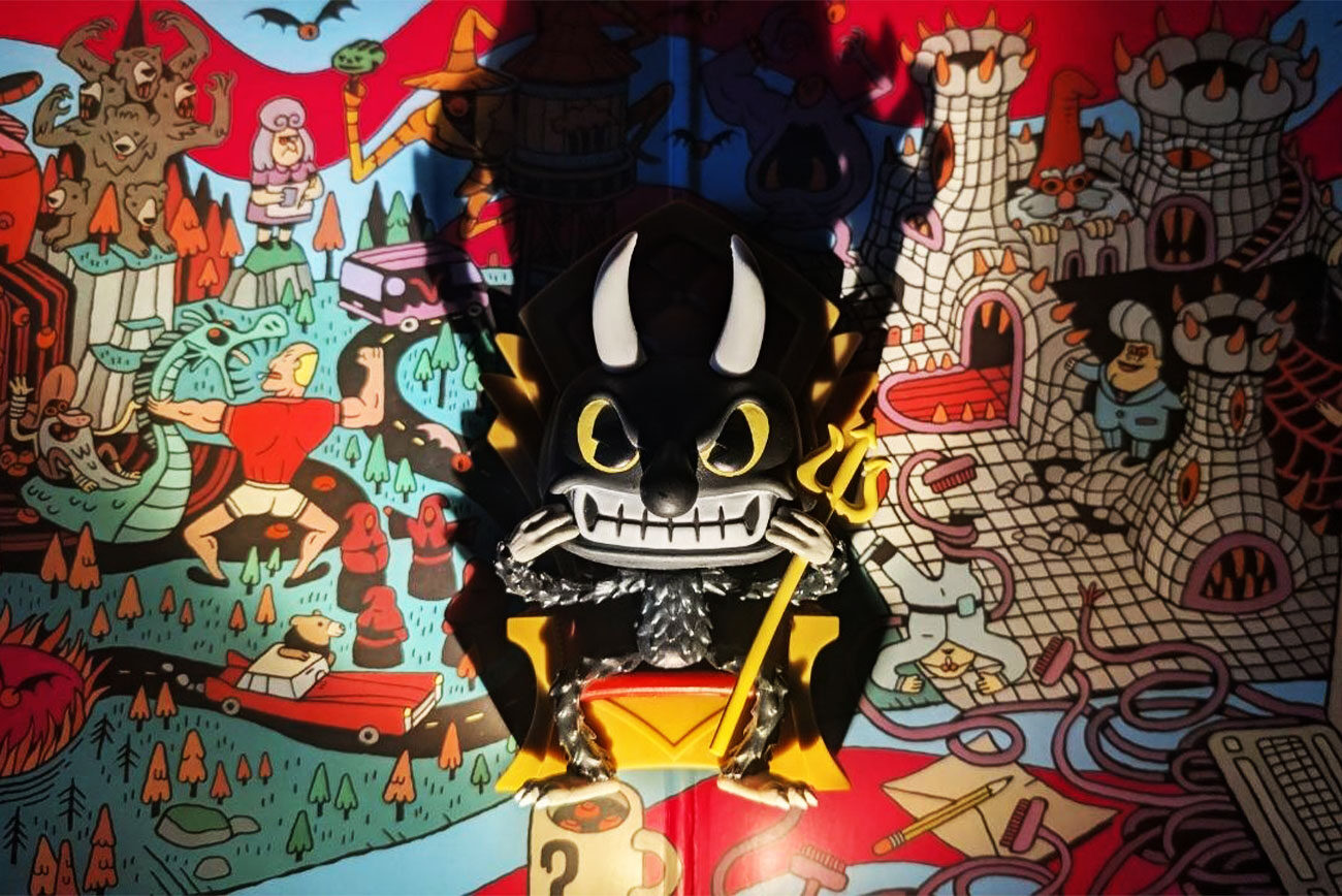 Diavolo di Cuphead al centro di un artwork di Gravity Falls