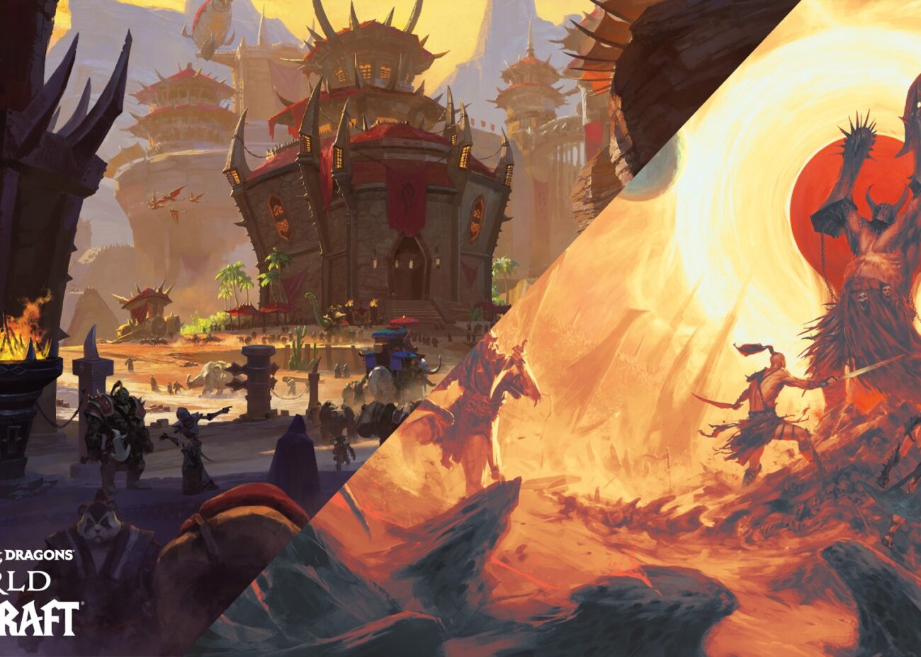 La copertina divisa in due di due illustrazioni delle prossime ambientazioni di D&D: World of Warcraft e Dark Sun