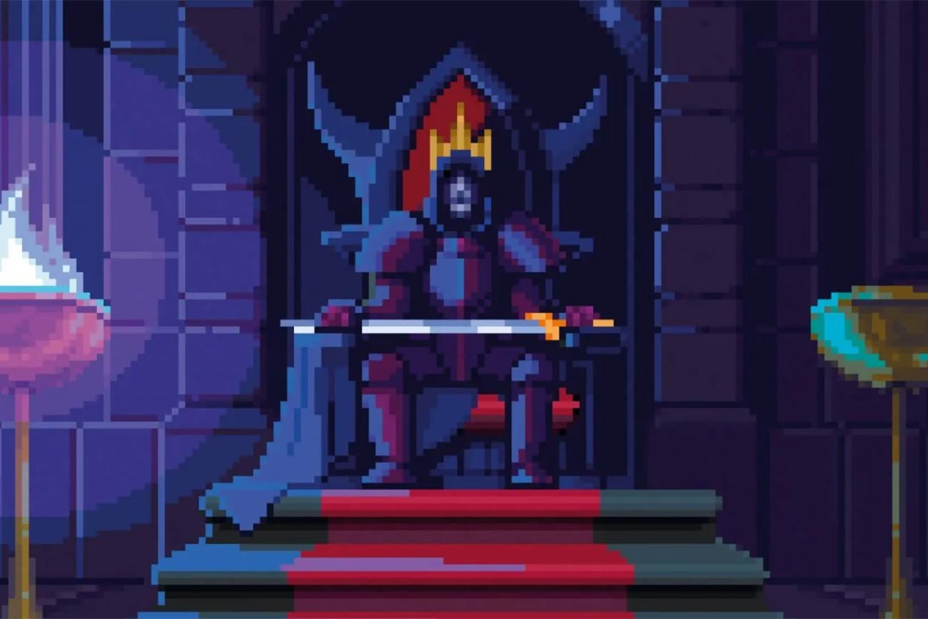Il Signore delle Ombre di Heroes of Cerulea, seduto sul suo trono
