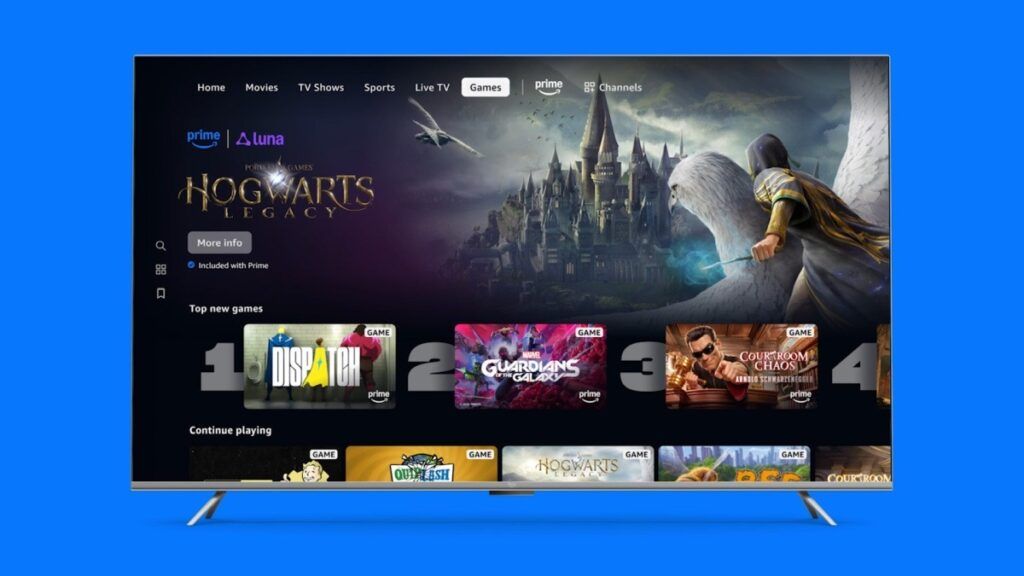 L'interfaccia dell'applicazione Prime Video su TV con la sezione dedicata al catalogo di giochi Amazon Luna.